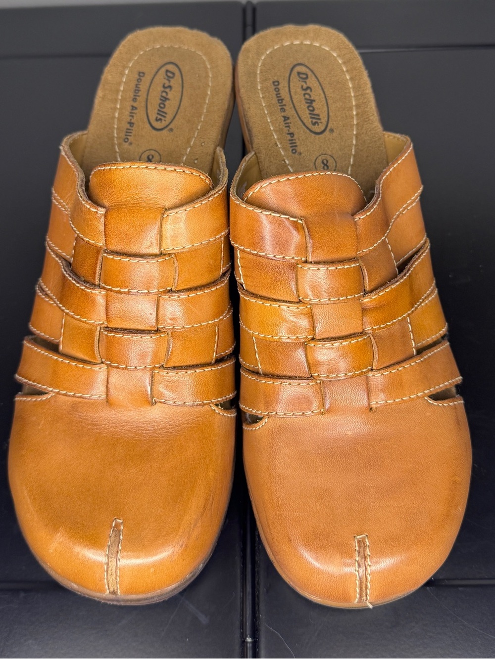 Dr. Scholl's Women's Cognac Leather Woven Slip-On Clogs